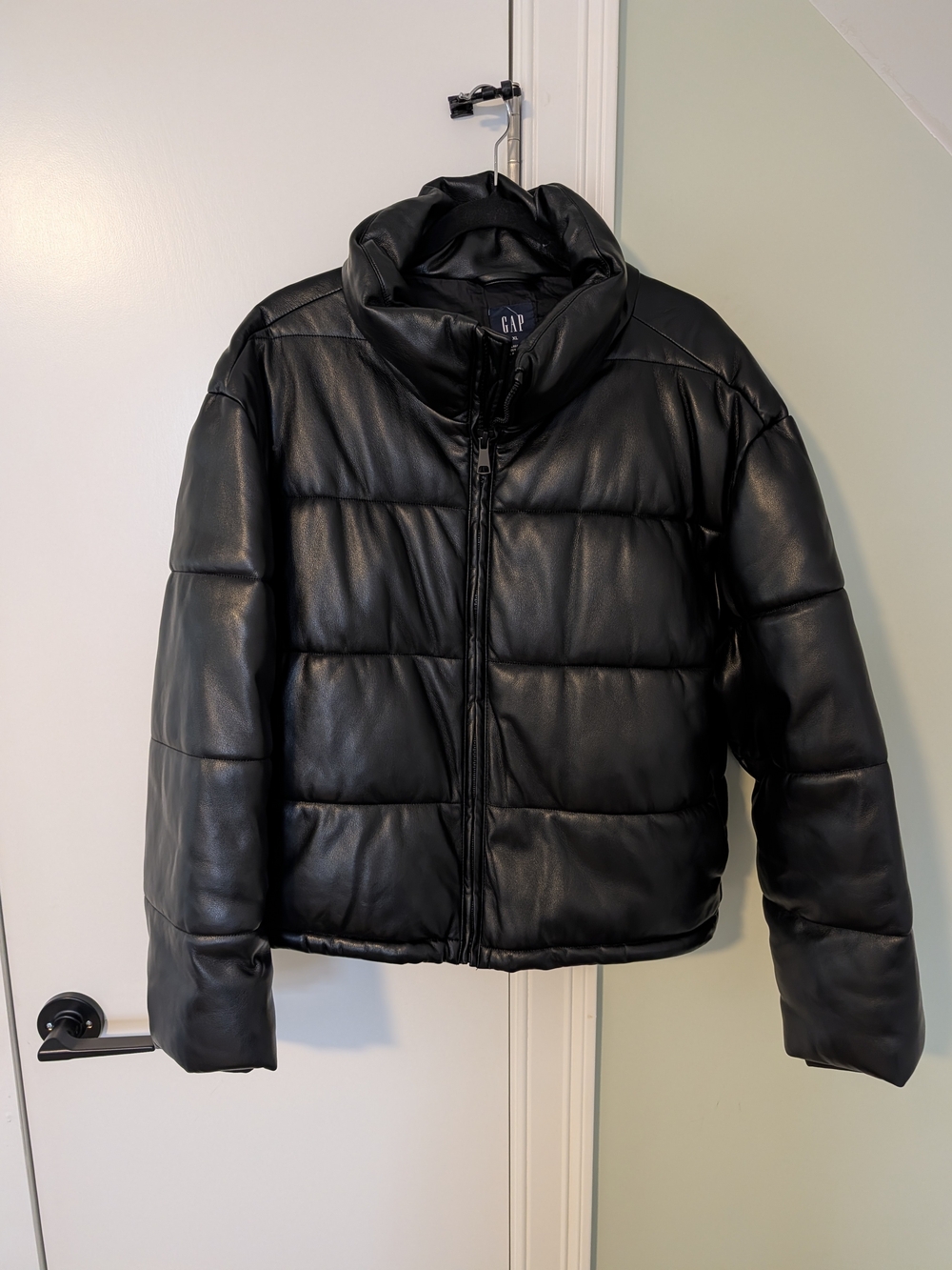 GAP Black Faux-Leather Women's Puffer Jacket